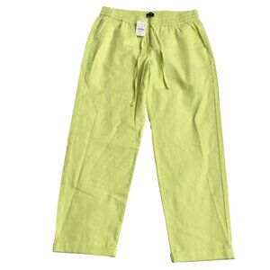 J.Crew Womens Neon Green Drawstring Elastic Waist Pants Size 10 Linen pockets